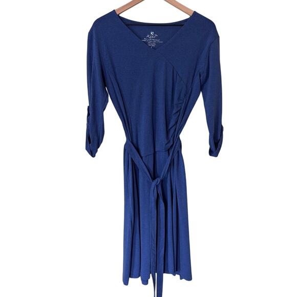 Kuhl Wildfibre Ruched Tie V-Neck Blue Dress - Picture 1 of 10